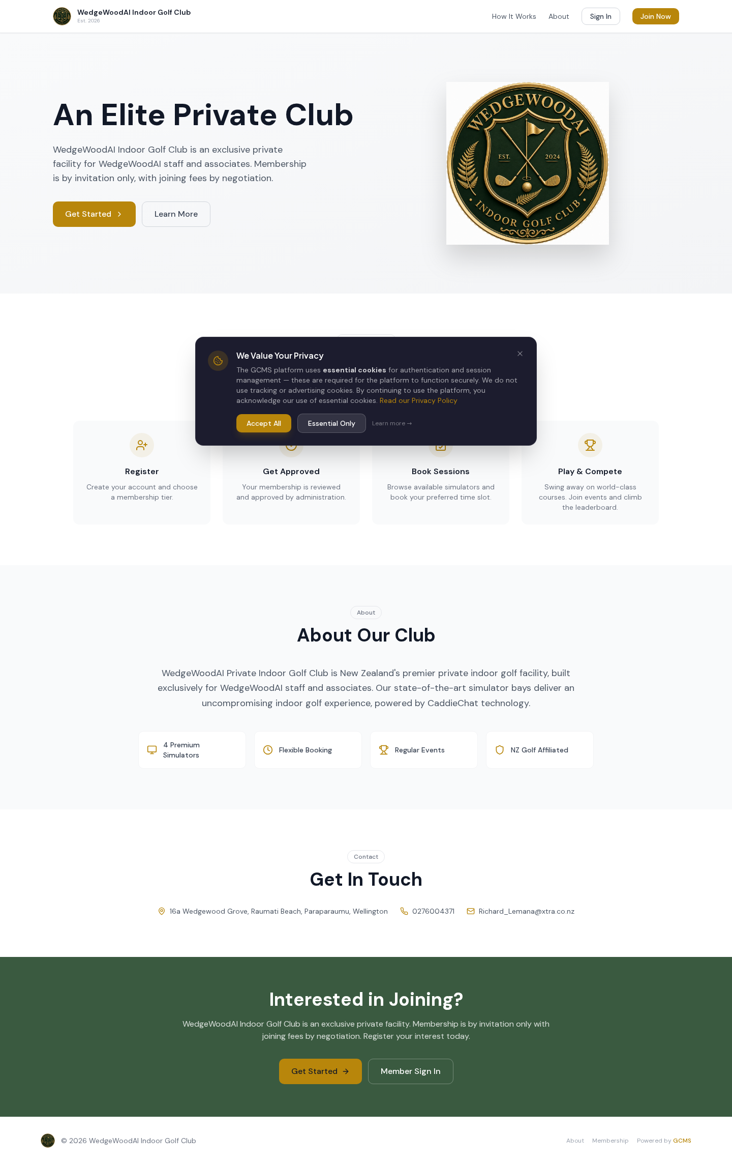 Public club landing page — branded with club identity, open to the public