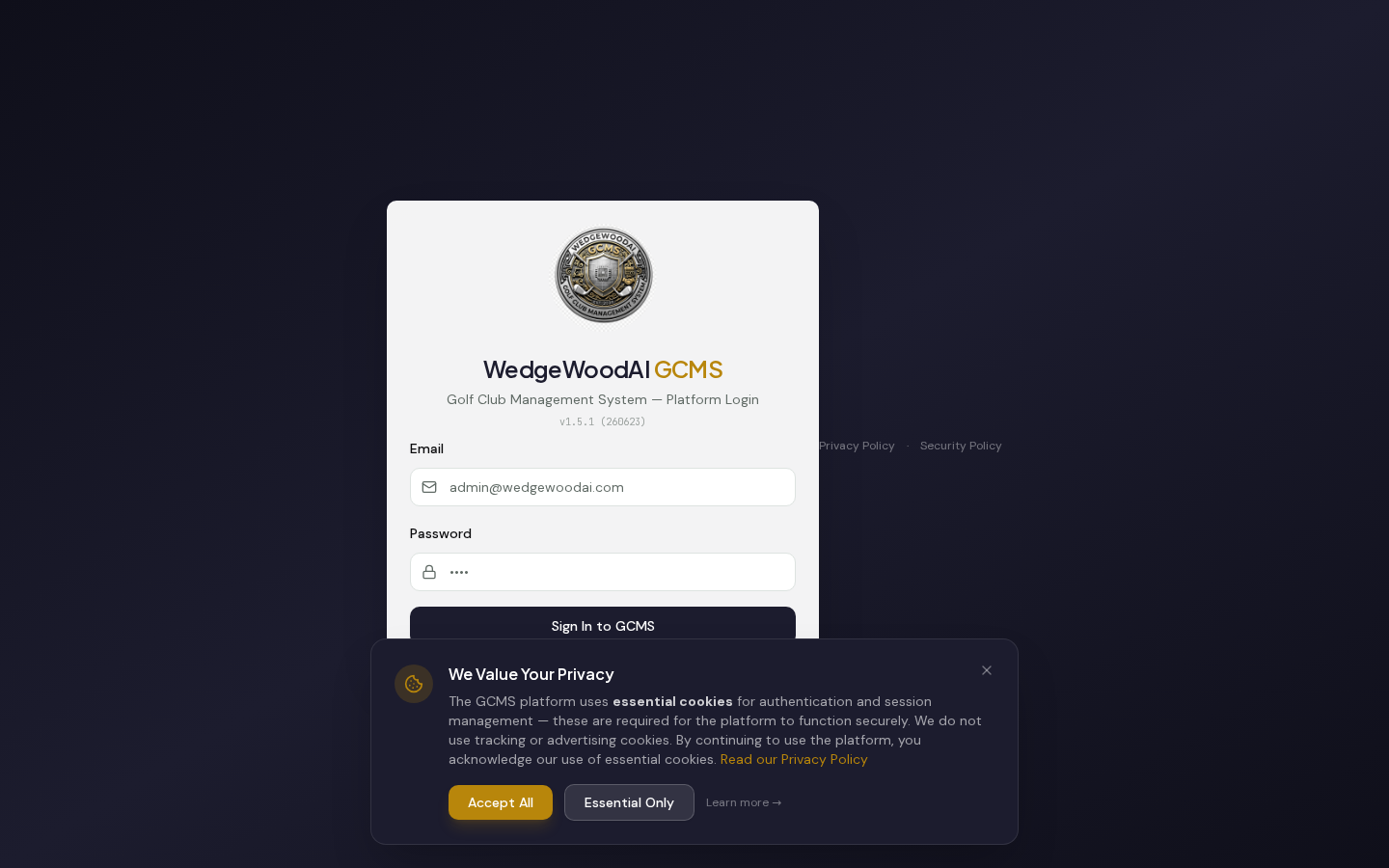 Platform login — secure access for national administrators
